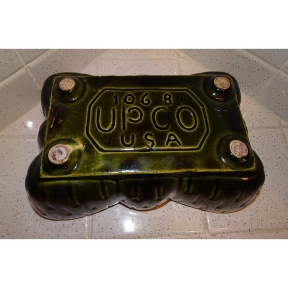 Vintage Upco Green Rectangle Planter w/ Scalloped Edges farmhouse art deco 1970s - Picture 10 of 16
